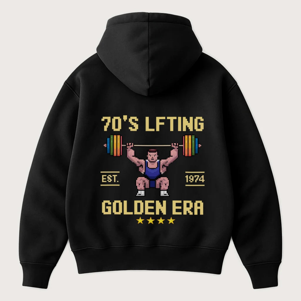 70's Lifting Golden Era (Backprint) Oversized Hoodie Black - Steel Spirit
