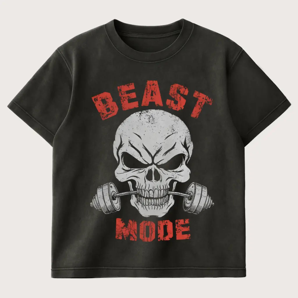 Beastmode Skull Oversized T-Shirt Washed Black – Steel Spirit