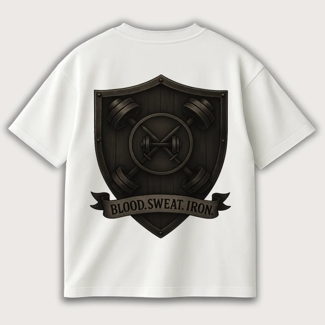 Blood Sweat Iron (Backprint) Oversized T-Shirt White - Steel Spirit