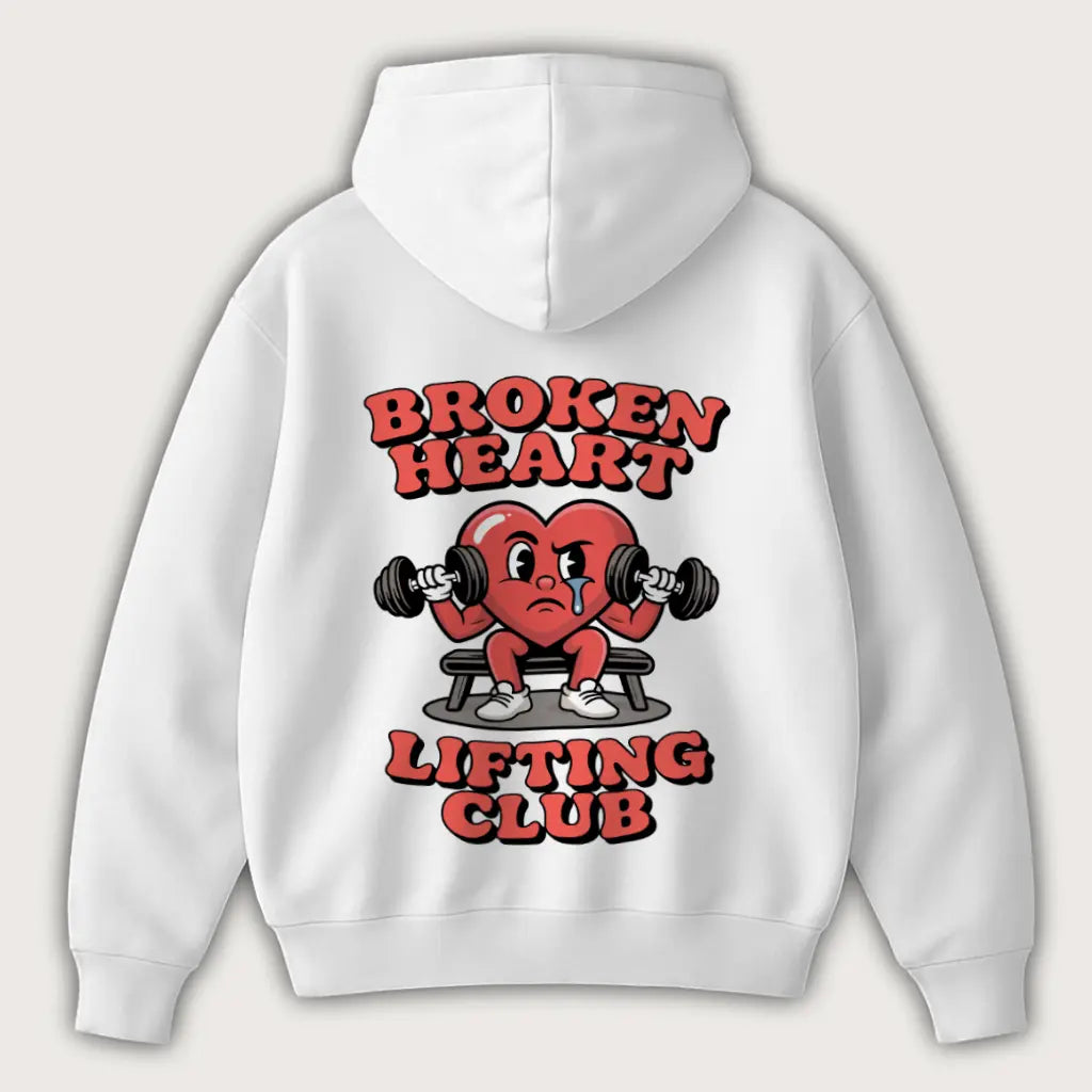 Broken Heart Lifting Club (Backprint) Oversized Hoodie White - Steel Spirit