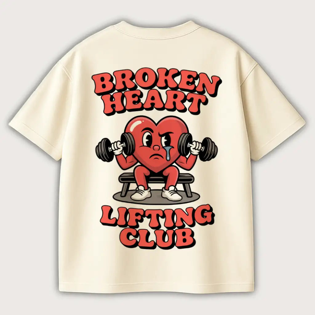 Broken Heart Lifting Club (Backprint) Oversized T-Shirt Off White - Steel Spirit