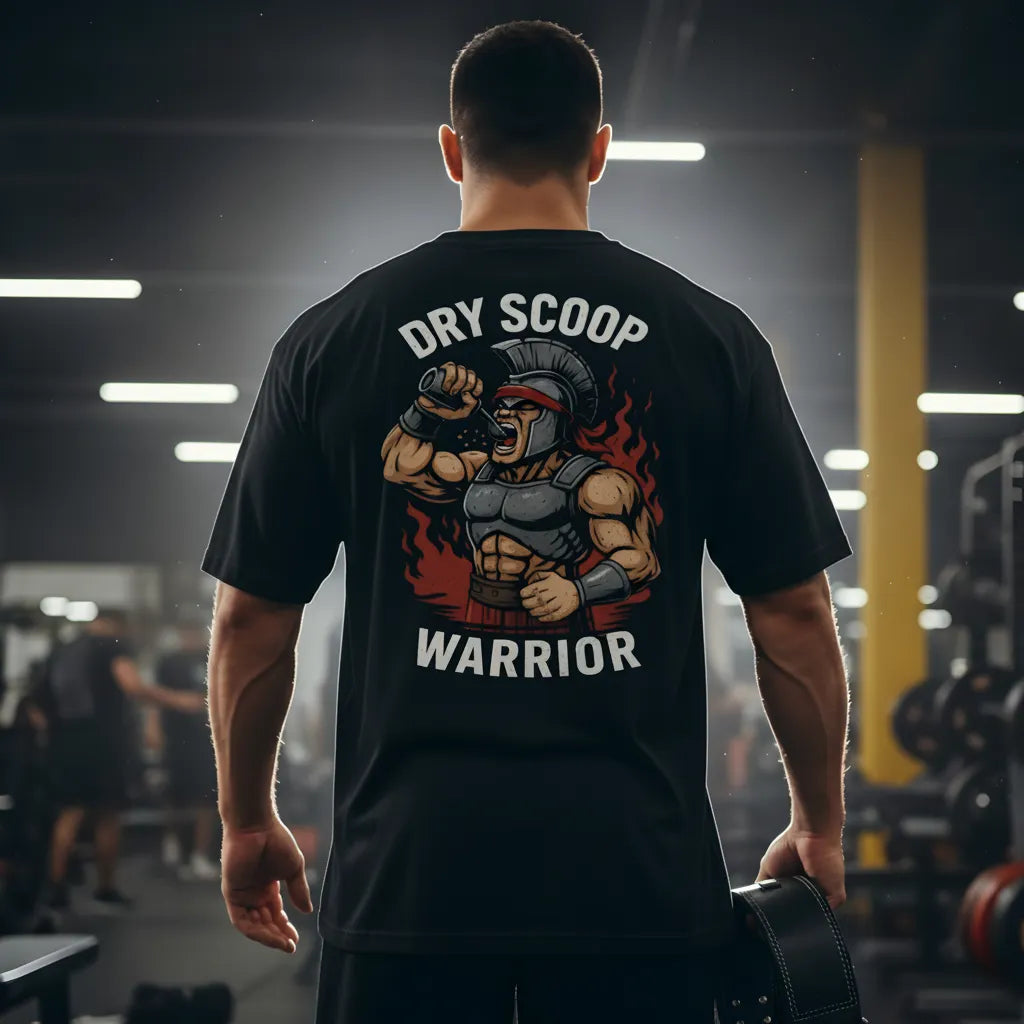 Dry Scoop Warrior (Backprint) Oversized T-Shirt Black Gym Model - Steel Spirit