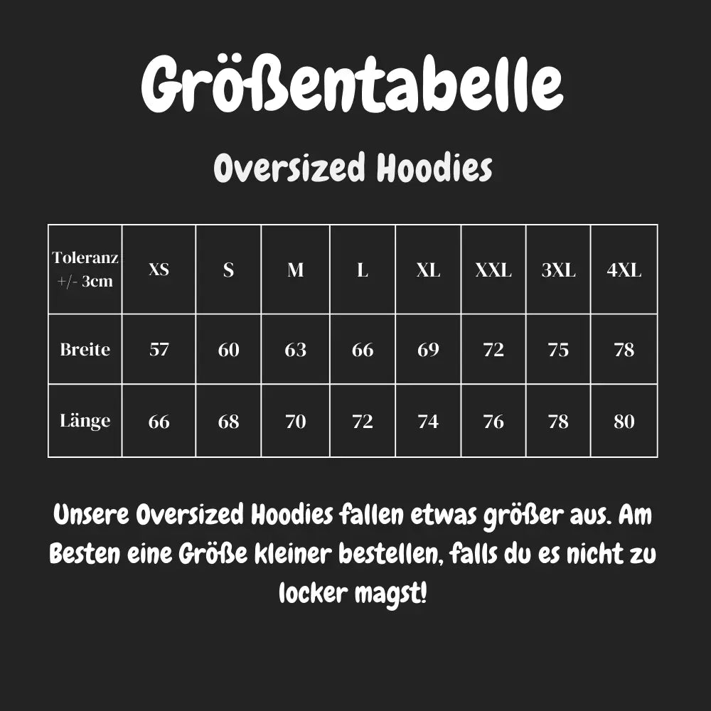Größentabelle Oversized Hoodie – Steel Spirit