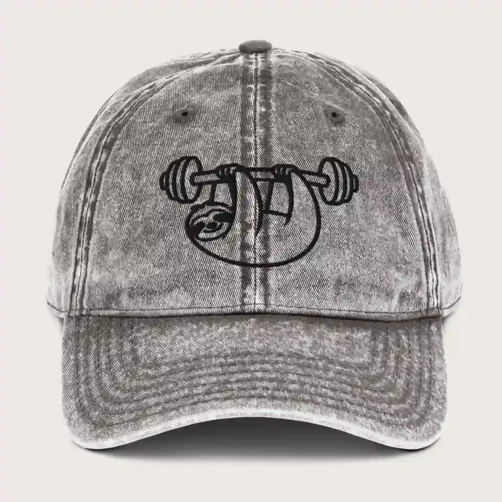 Lazy Gains (Embroidery) Vintage Cord Cap Washed Grey Front – Steel Spirit
