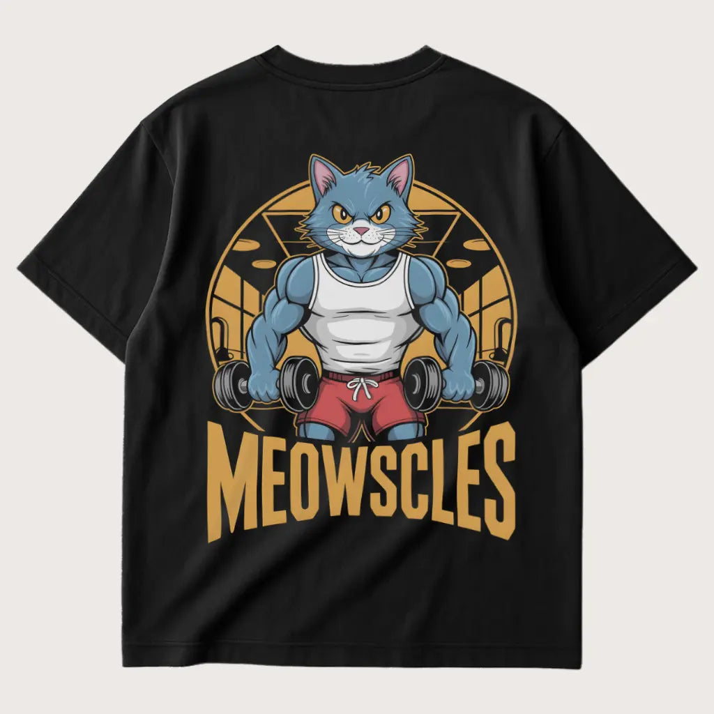 Meowscles (Backprint) Oversized T-Shirt Black - Steel Spirit