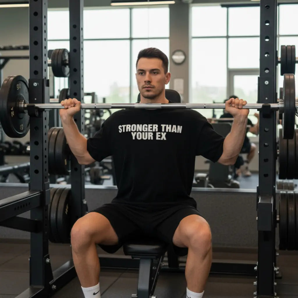 Stronger Than Your Ex Oversized T-Shirt Black Male Gym Model - Steel Spirit