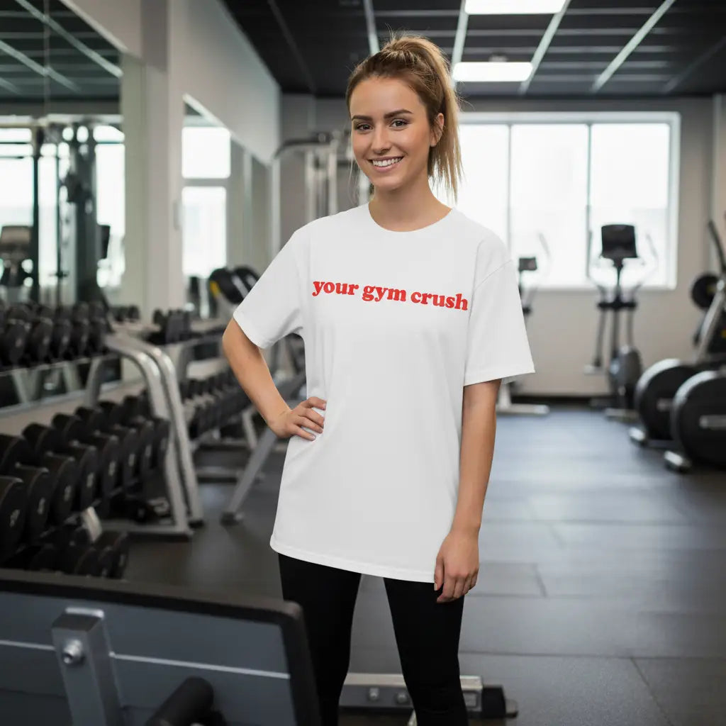 Your Gym Crush Oversized T-Shirt White Gym Woman Model - Steel Spirit