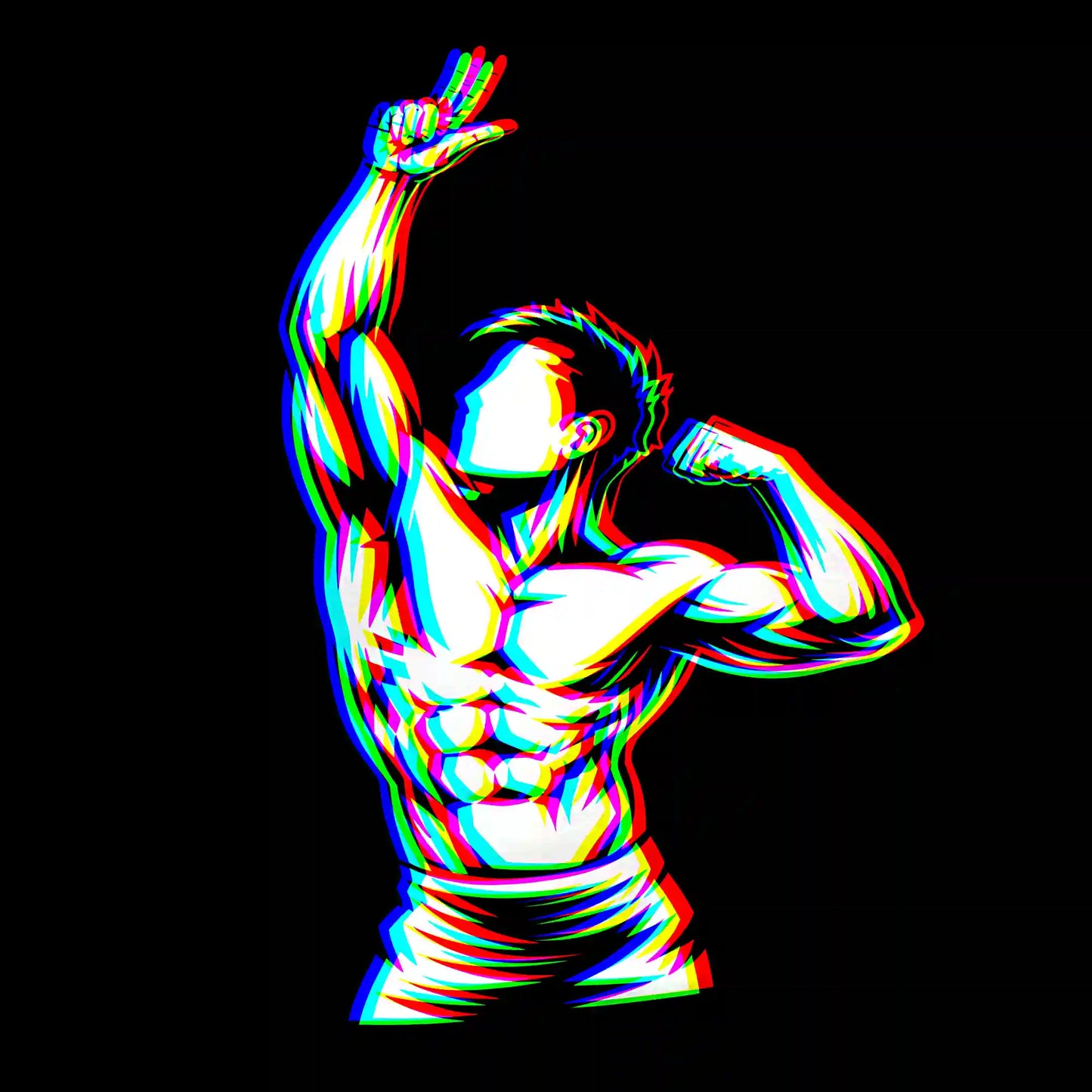 Zyzz Glitch Silhouette in Close-Up – Red, Blue and Green Layer Details – Steel Spirit