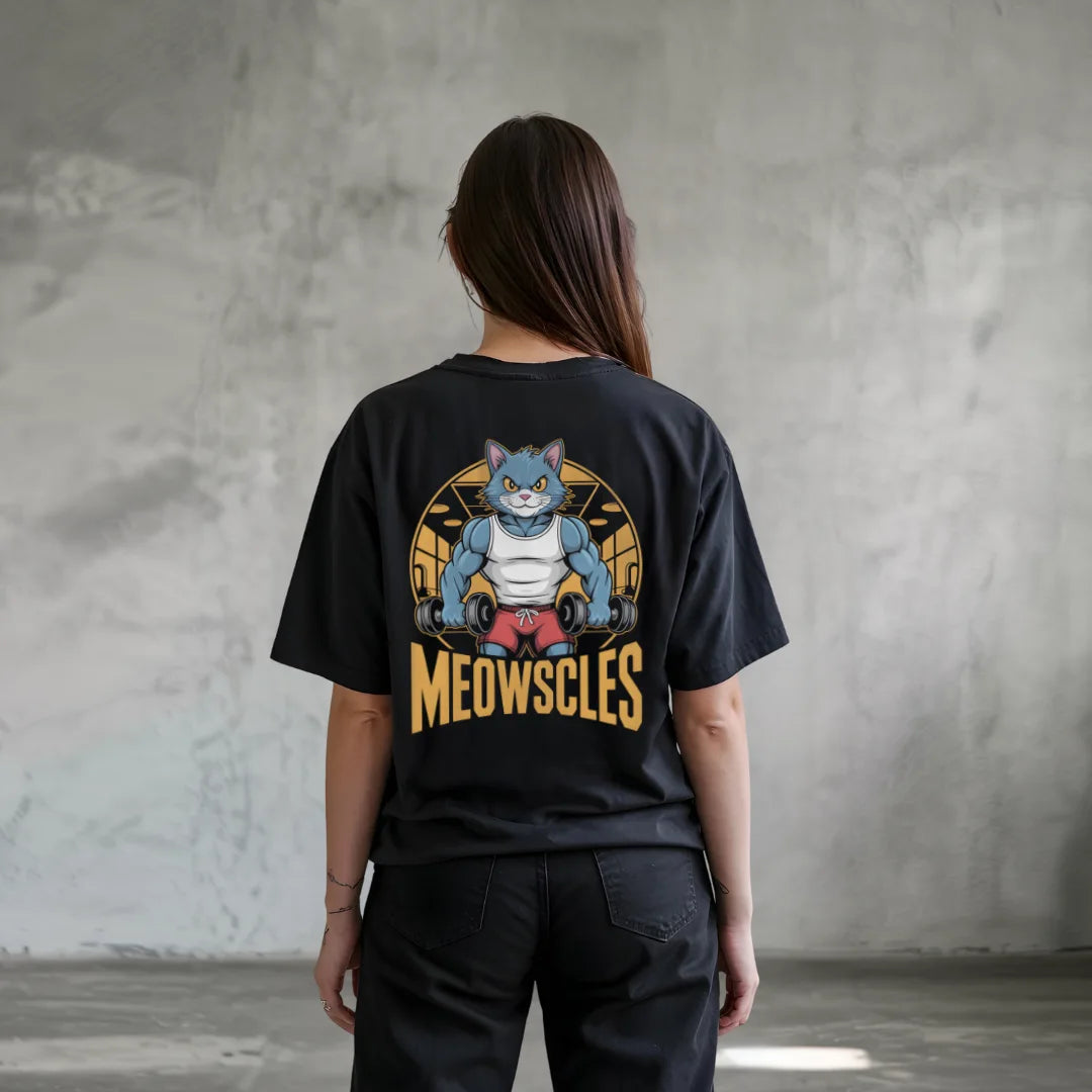 Meowscles (Backprint) Oversized T-Shirt Black – Steel Spirit