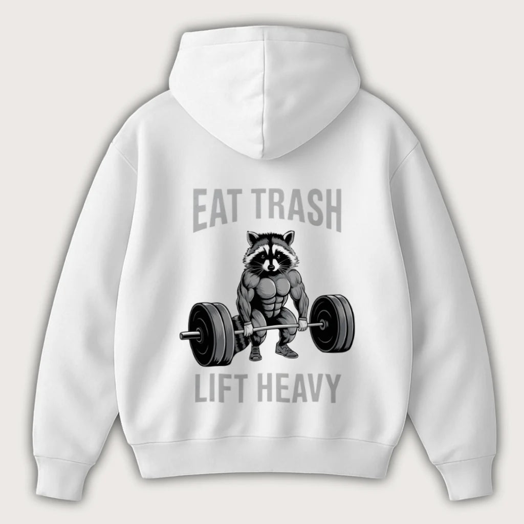 Eat Trash Lift Heavy (Backprint) Oversized Hoodie White - Steel Spirit