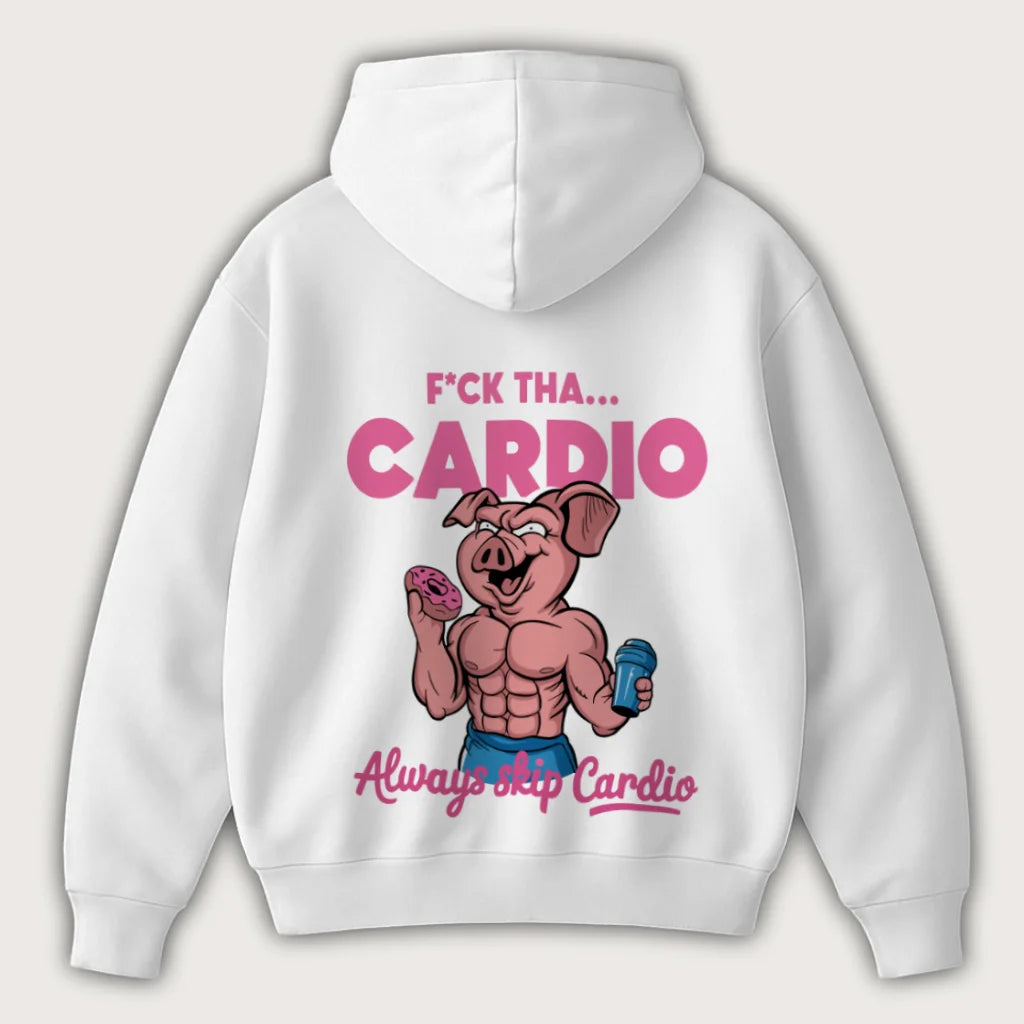 F*ck Tha Cardio, Always Skip Cardio (Backprint) Oversized Hoodie White - Steel Spirit