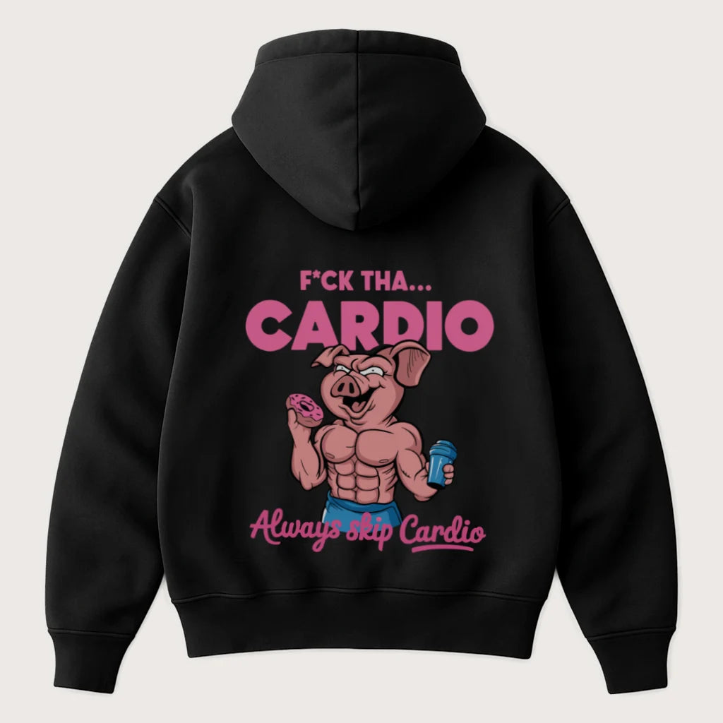 F*ck Tha Cardio, Always Skip Cardio (Backprint) Oversized Hoodie Black - Steel Spirit