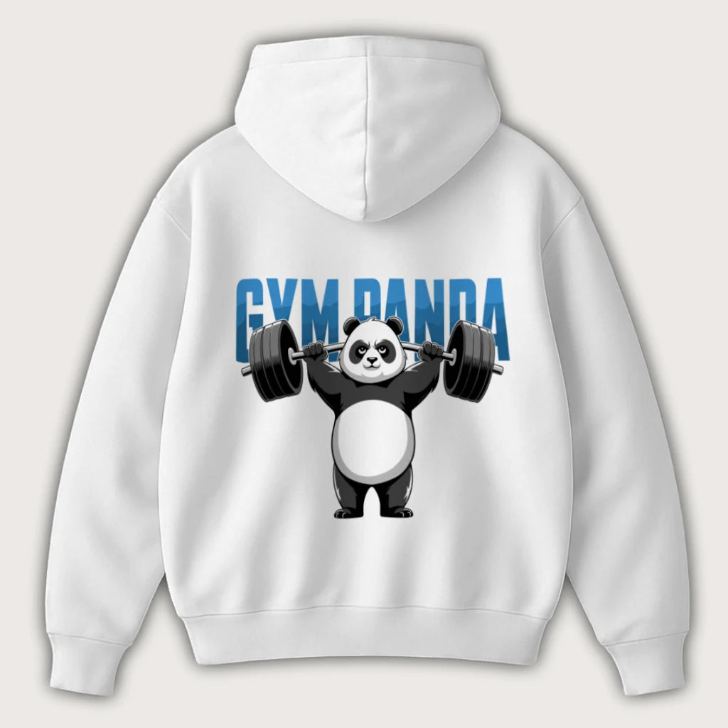 Gym Panda (Backprint) Oversized Hoodie White – Steel Spirit