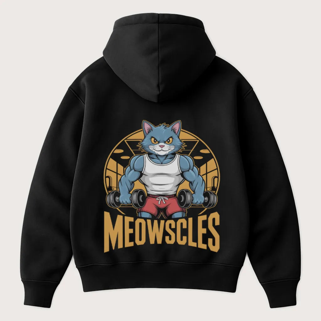 Meowscles (Backprint) Oversized Hoodie Black – Steel Spirit