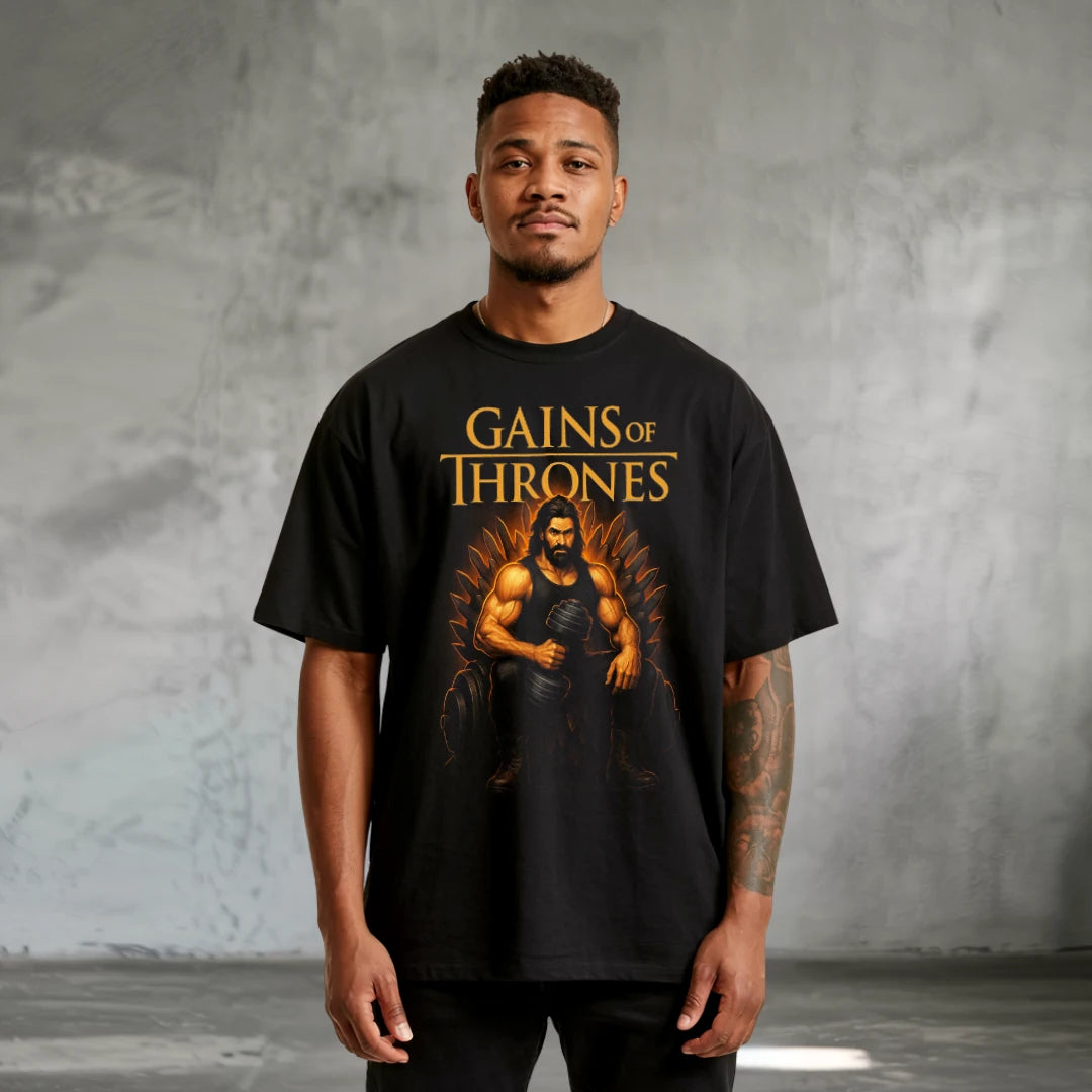 Gains Of Thrones Oversized T-Shirt Black - Steel Spirit