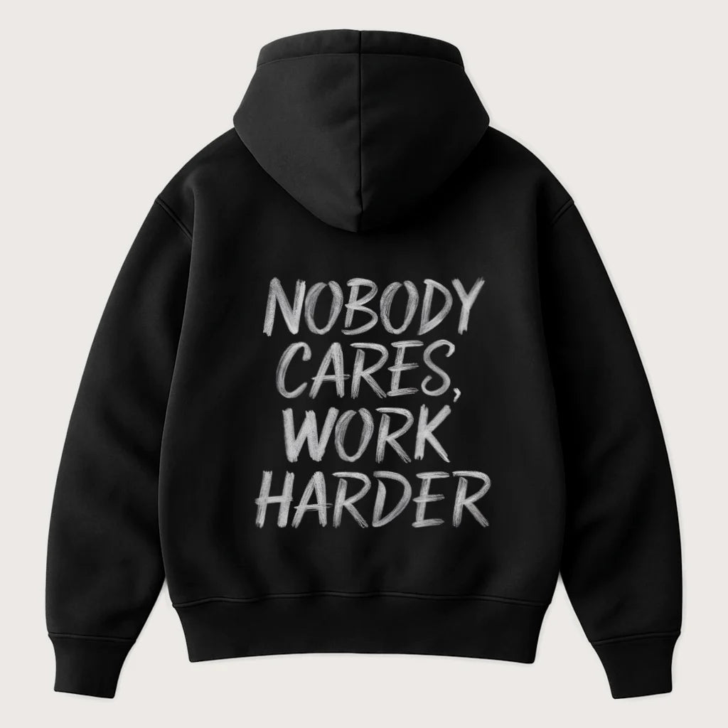 Nobody Cares, Work Harder (Backprint) Oversized Hoodie Black - Steel Spirit
