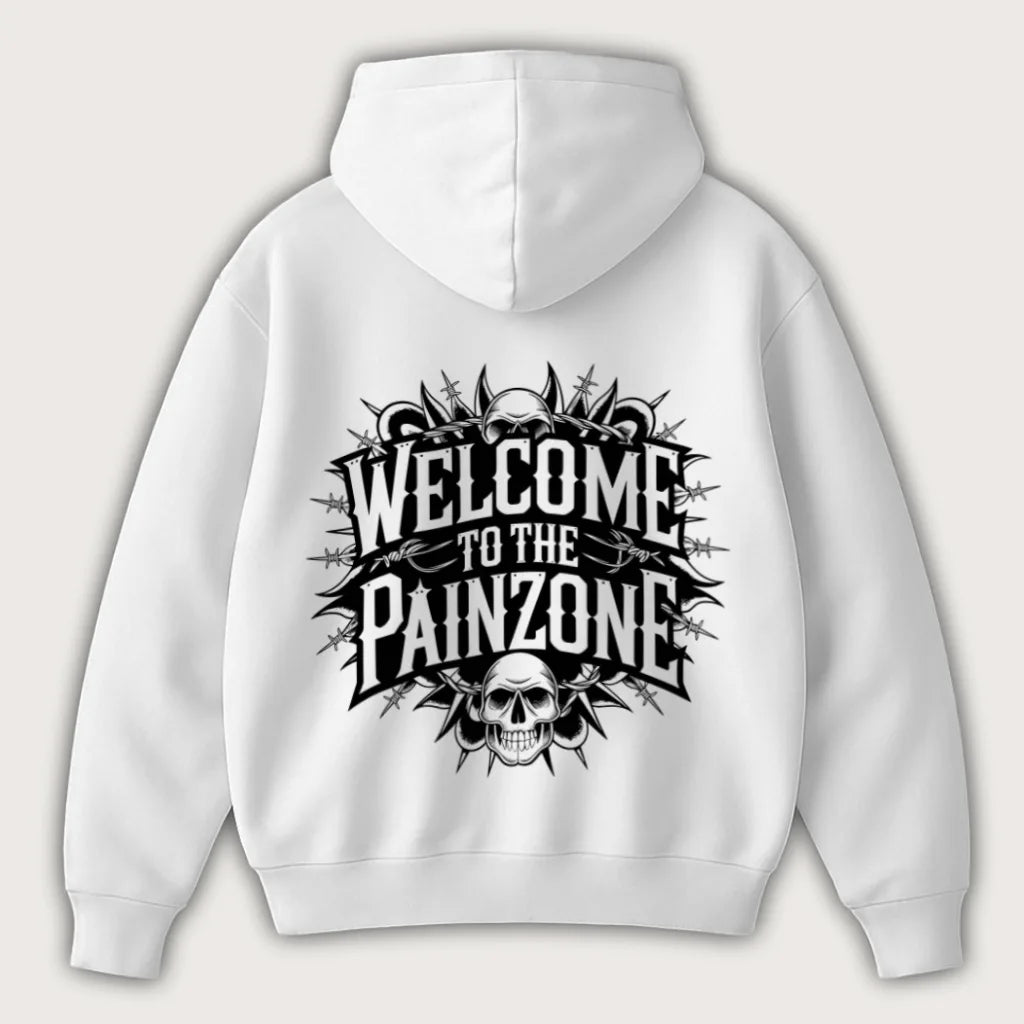 Welcome to the Painzone (Backprint) Oversized Hoodie White - Steel Spirit