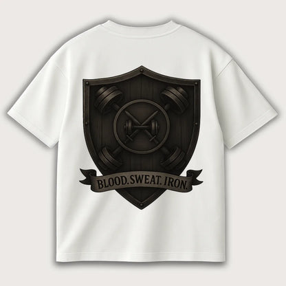 Blood Sweat Iron (Backprint) Oversized T-Shirt White - Steel Spirit
