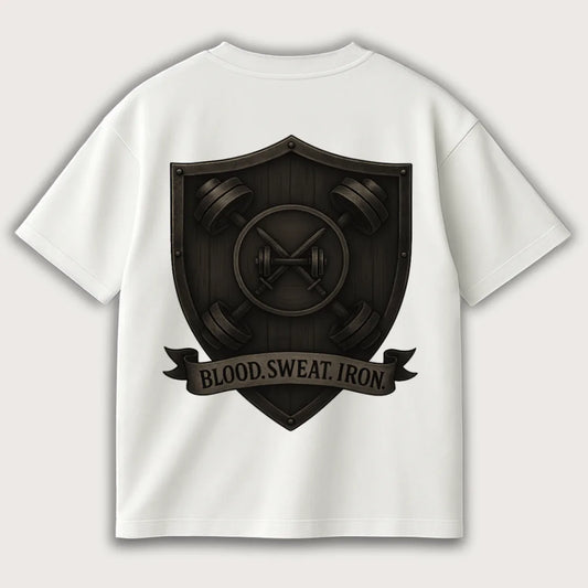 Blood Sweat Iron (Backprint) Oversized T-Shirt White - Steel Spirit