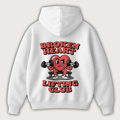 Broken Heart Lifting Club (Backprint) Oversized Hoodie White - Steel Spirit