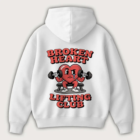 Broken Heart Lifting Club (Backprint) Oversized Hoodie White - Steel Spirit