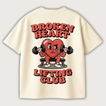 Broken Heart Lifting Club (Backprint) Oversized T-Shirt Off White - Steel Spirit 
