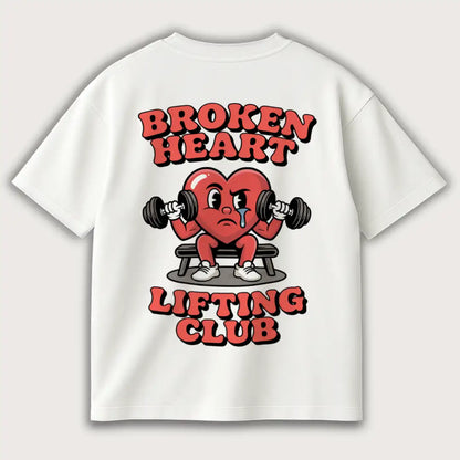 Broken Heart Lifting Club (Backprint) Oversized T-Shirt White - Steel Spirit 
