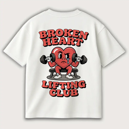 Broken Heart Lifting Club (Backprint) Oversized T-Shirt White - Steel Spirit 