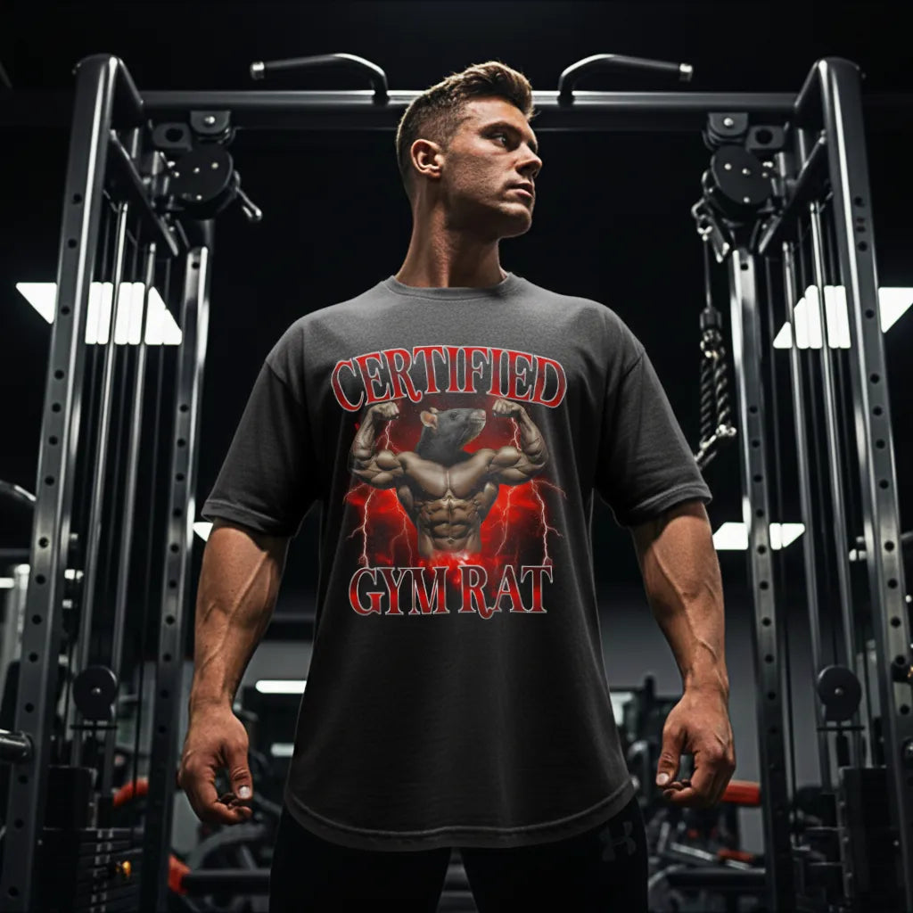 Certified Gymrat Oversized T-Shirt ll Washed Black Gym Model - Steel Spirit