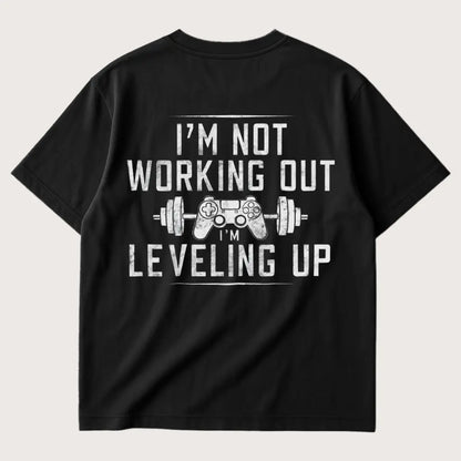 I’m Not Working Out I’m Leveling Up (Backprint) Oversized T-Shirt Black – Steel Spirit