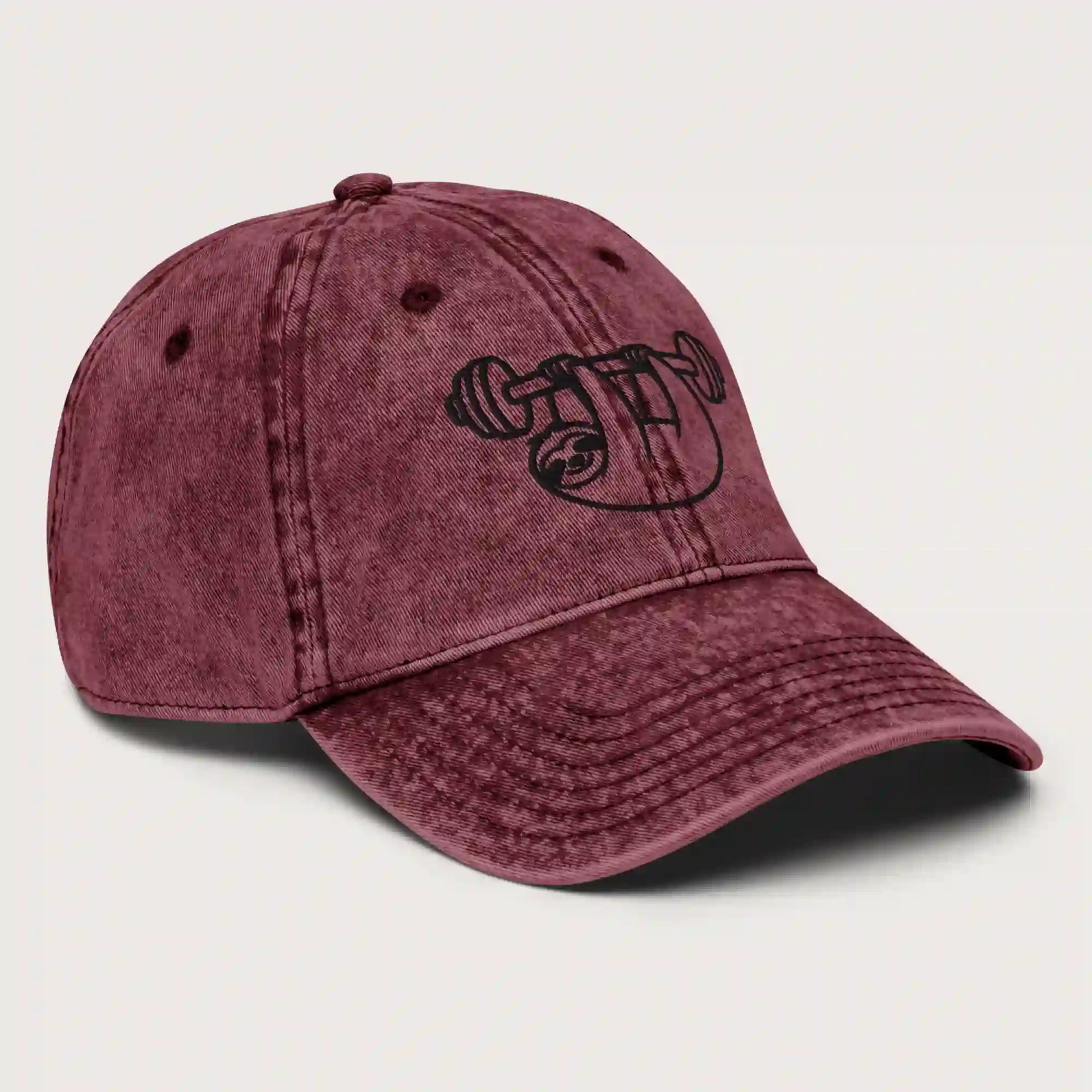 Lazy Gains (Embroidery) Vintage Cord Cap Washed Bordeaux Side – Steel Spirit