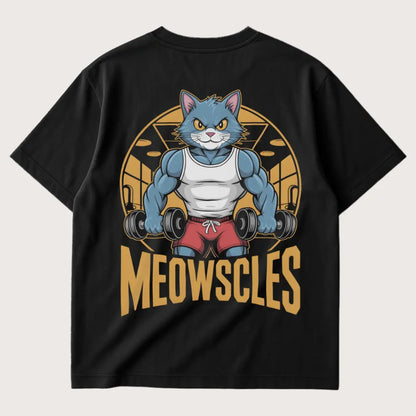 Meowscles (Backprint) Oversized T-Shirt Black - Steel Spirit