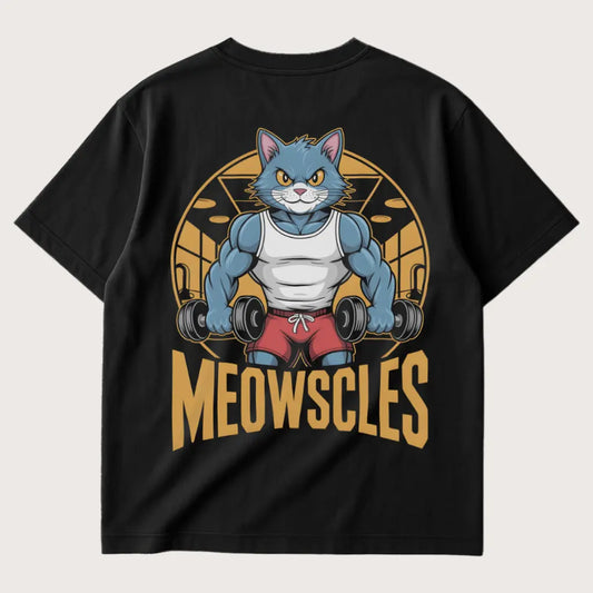 Meowscles (Backprint) Oversized T-Shirt Black - Steel Spirit