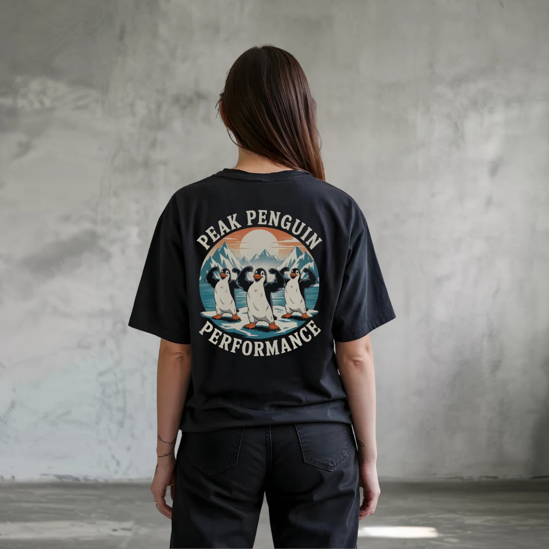 Peak Penguin Performance (Backprint) Oversized T-Shirt Black - Seel Spirit 