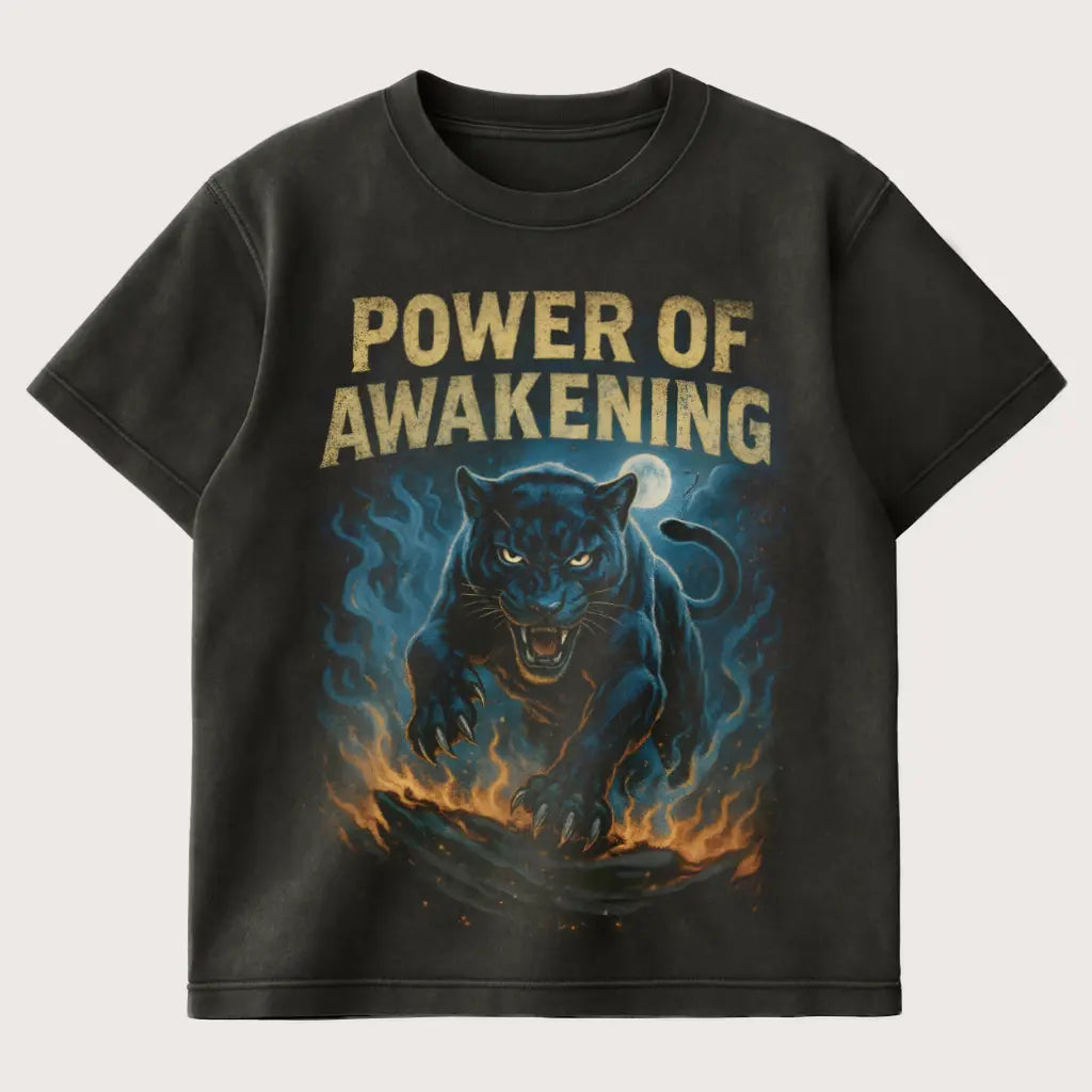 Power Of Awakening Oversized T-Shirt Washed Black - Steel Spirit