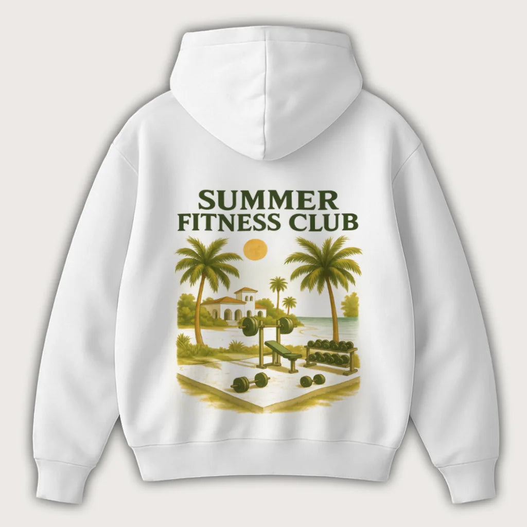 Summer Fitness Club (Backprint) Oversized Hoodie White - Steel Spirit