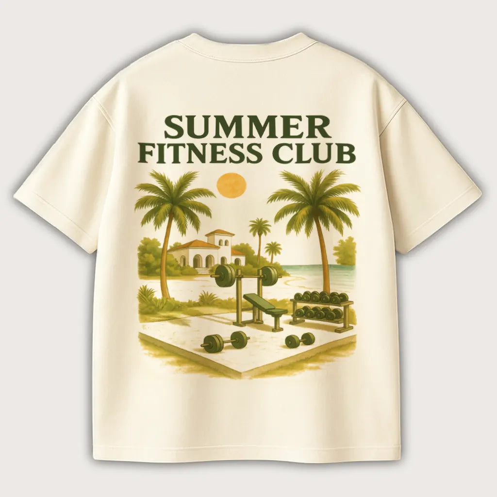 Summer Fitness Club (Backprint) Oversized T-Shirt Natural Raw - Steel Spirit