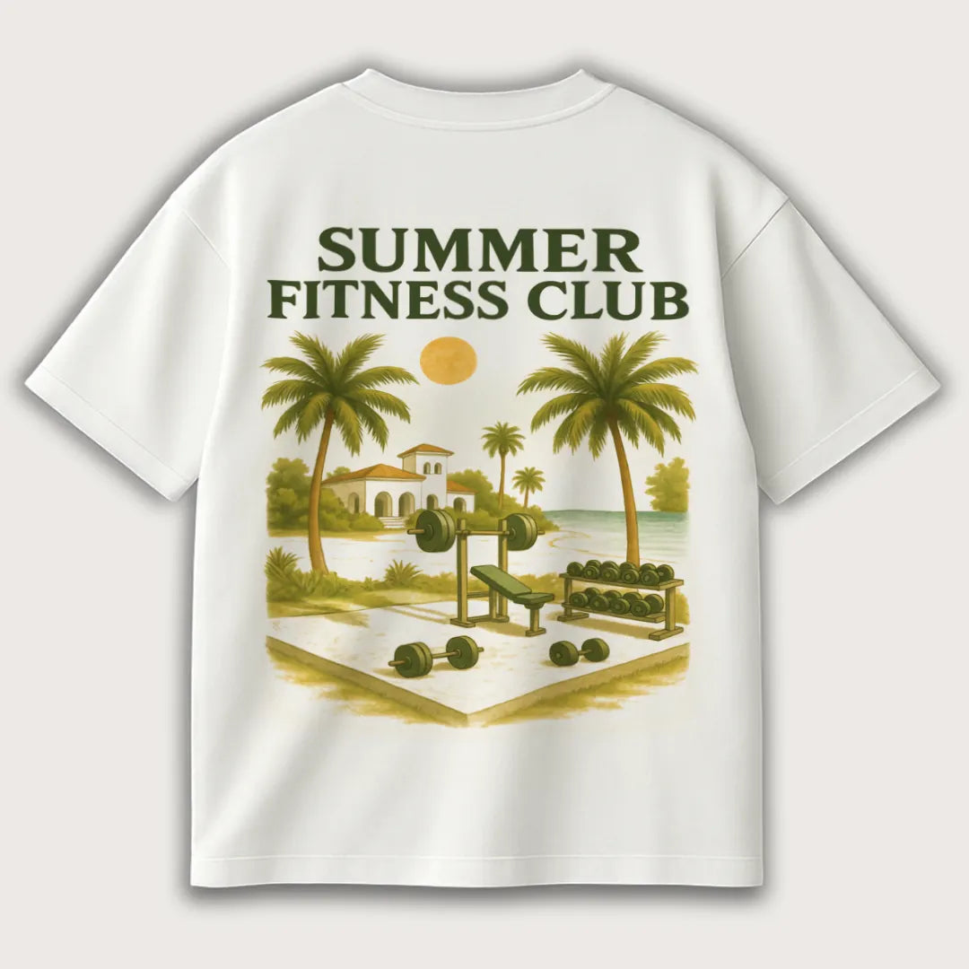 Summer Fitness Club (Backprint) Oversized T-Shirt White - Steel Spirit