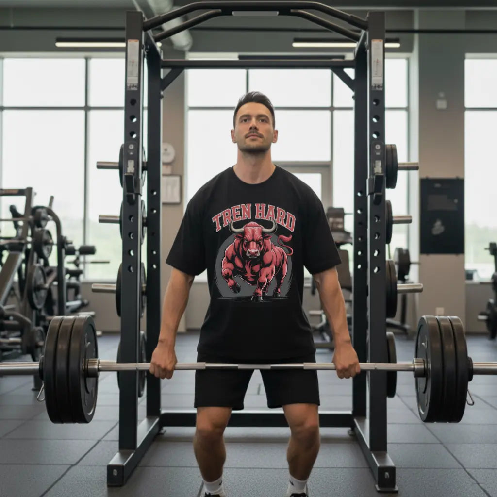 Tren Hard Oversized T-Shirt Black Gym Model - Steel Spirit