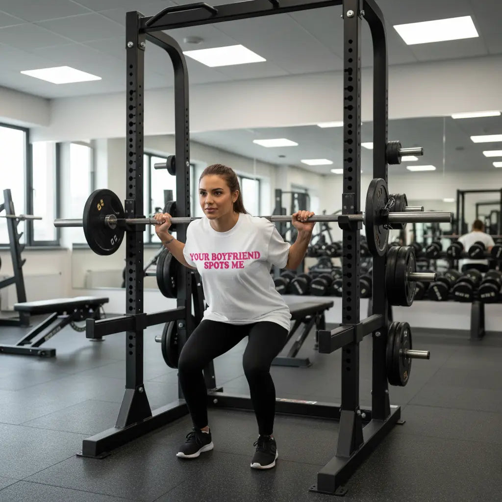 Your Boyfriend Spots Me Oversized T-Shirt White Gym Woman Model - Steel Spirit