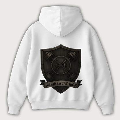 Blood Sweat Iron (Backprint) Oversized Hoodie White - Steel Spirit 