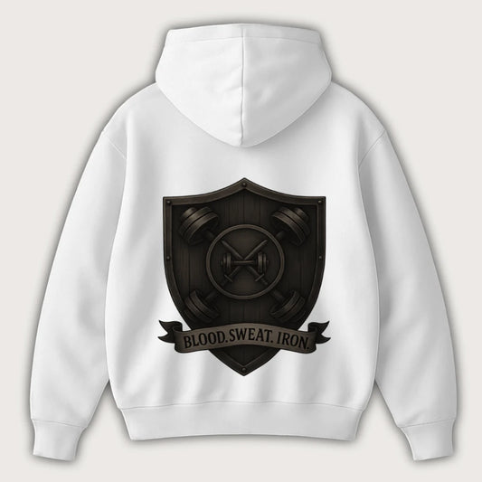 Blood Sweat Iron (Backprint) Oversized Hoodie White - Steel Spirit 
