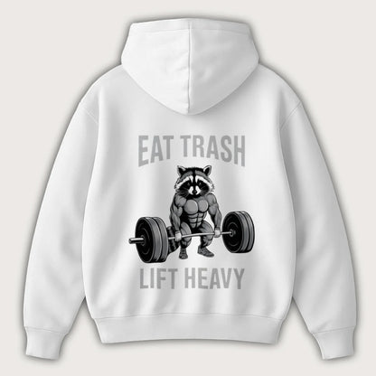 Eat Trash Lift Heavy (Backprint) Oversized Hoodie White - Steel Spirit