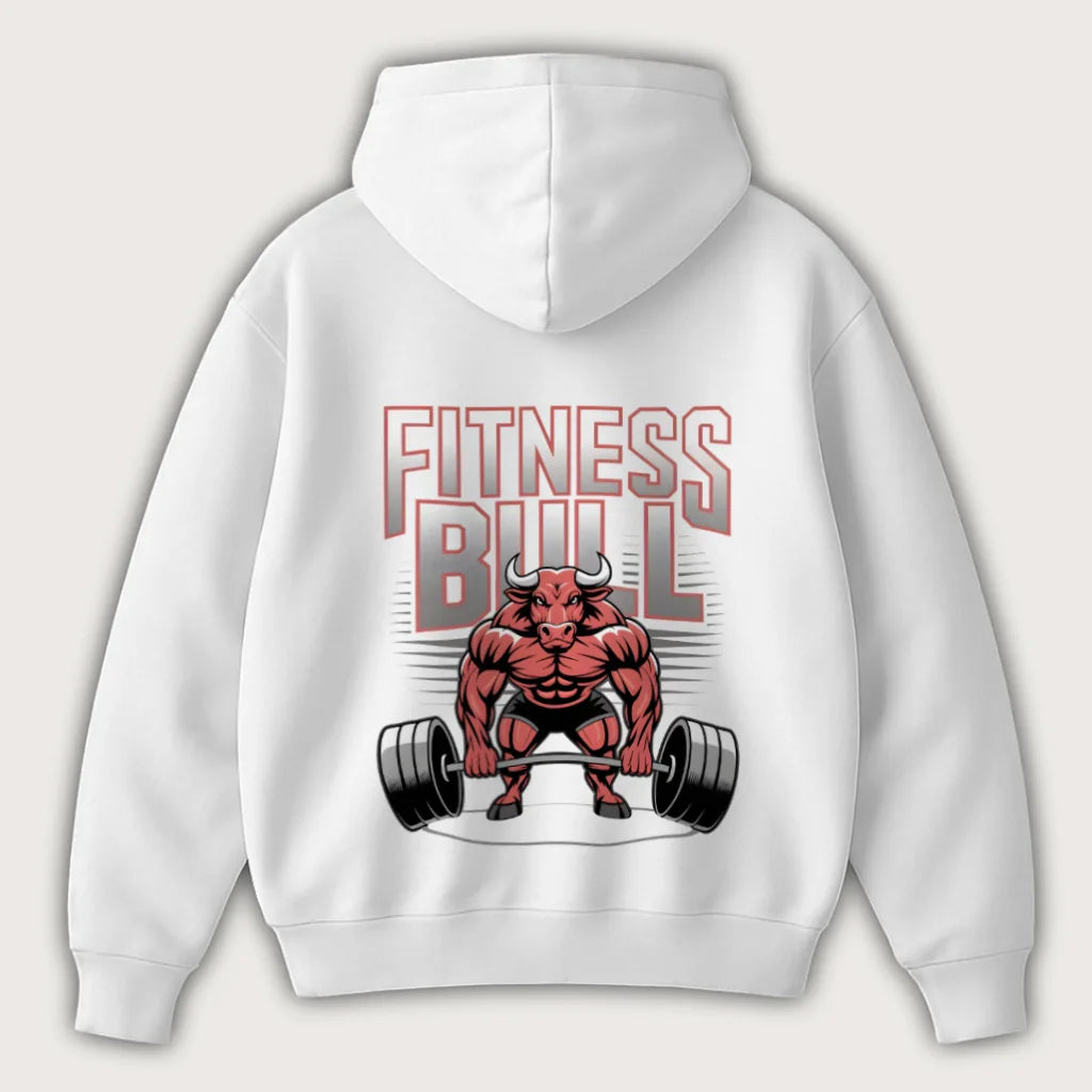 Fitness Bull (Backprint) Oversized Hoodie White – Steel Spirit