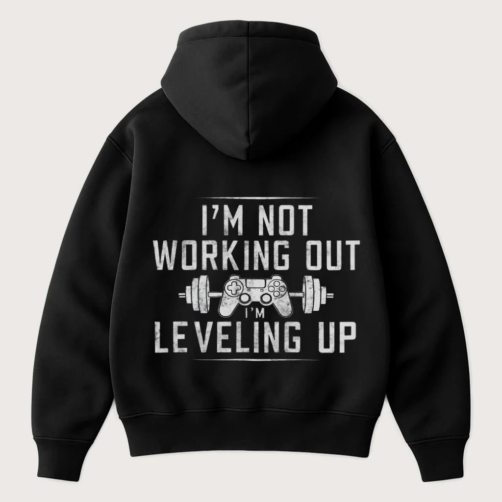 I'm Not Working Out, I'm Leveling Up (Backprint) Oversized Hoodie Black - Steel Spirit