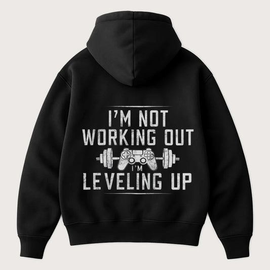 I'm Not Working Out, I'm Leveling Up (Backprint) Oversized Hoodie Black - Steel Spirit