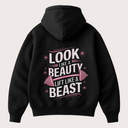 Look Like A Beauty Lift Like A Beast (Backprint) Oversized Hoodie Black - Steel Spirit