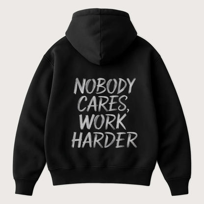 Nobody Cares, Work Harder (Backprint) Oversized Hoodie Black - Steel Spirit
