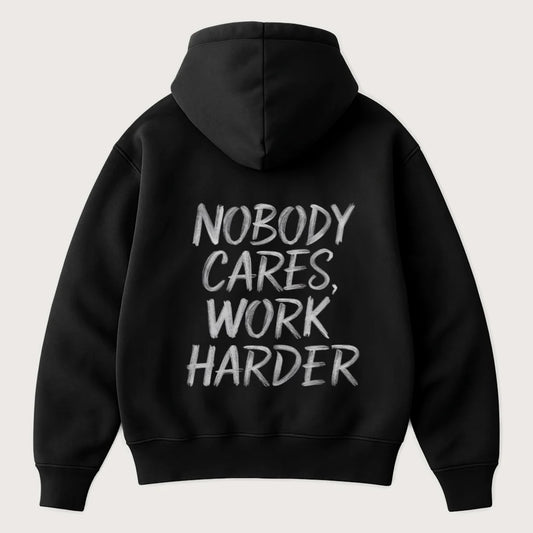Nobody Cares, Work Harder (Backprint) Oversized Hoodie Black - Steel Spirit
