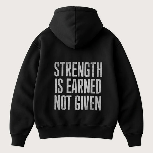 Strength Is Earned Not Given (Backprint) Oversized Hoodie Black - Steel Spirit